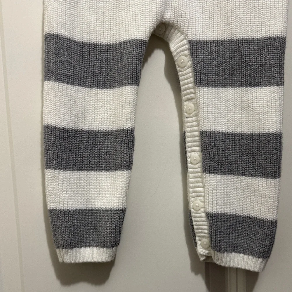 Janie and Jack Gray and White Striped Footie